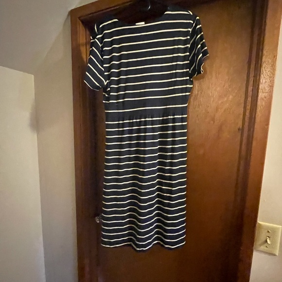 NWT L.L. Bean white Stripes Navy Blue Dress size L Large Petite knee length - Picture 4 of 7